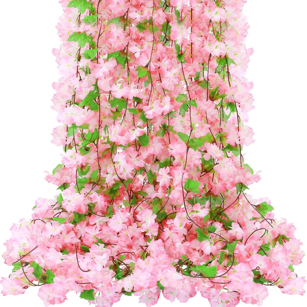12-Pack Pink Cherry Blossom Flower Vines, 92.5ft for Party Decor